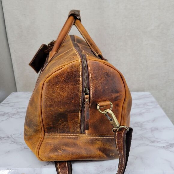 Rustic Town Brown Leather Duffel Bag - Picture 8 of 16